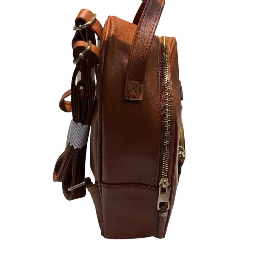 NWT Time and Tru Backpack Tan Gold Chain Accent w/Coin Purse Vegan Leather Ruby